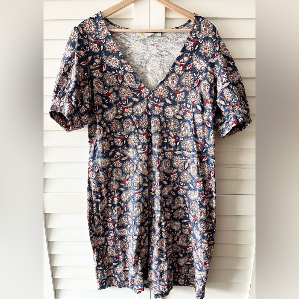 Boden Cotton Mini Dress Navy Paisley Terrace Size 14 - Picture 3 of 10